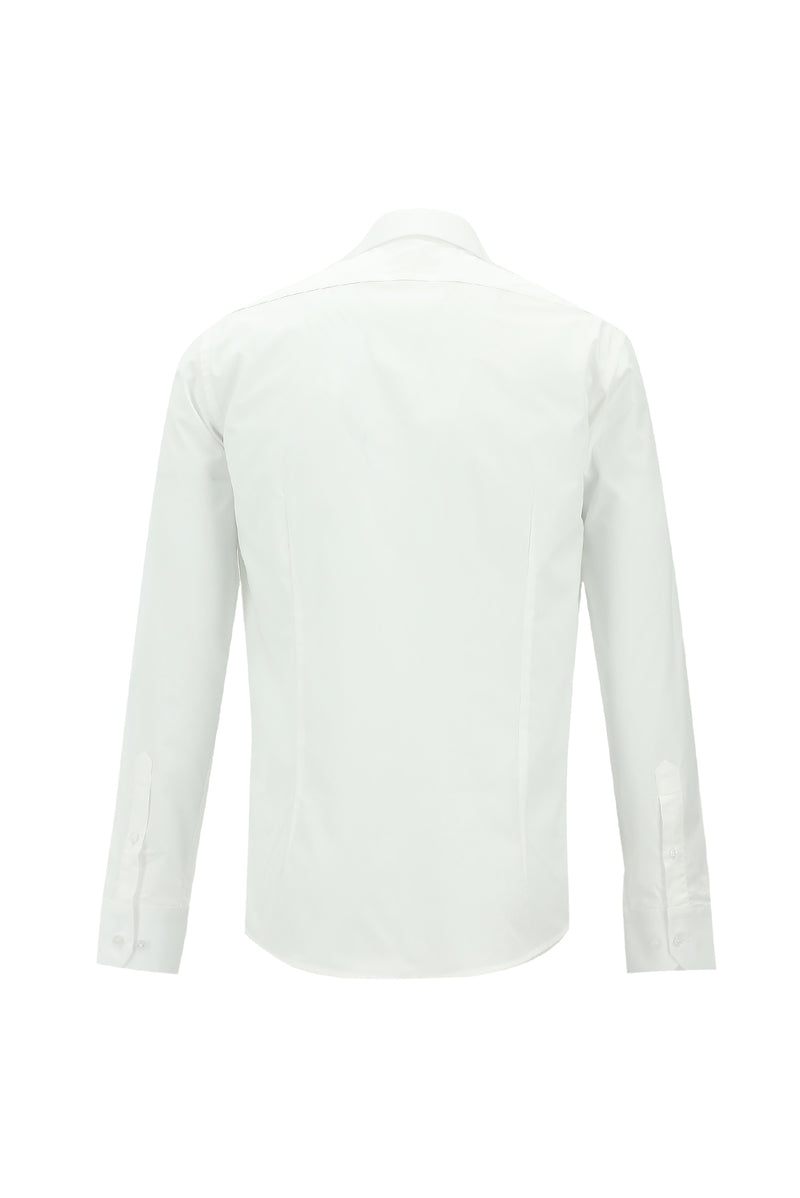 Beyaz Uzun Kol Slim Fit Dar Kesim Klasik Desenli Pamuk Gömlek
