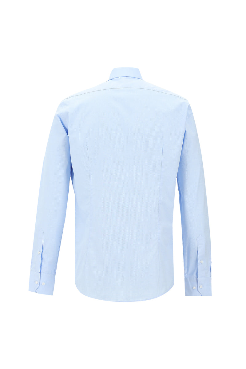 Açık Mavi Uzun Kol Slim Fit Dar Kesim Desenli Klasik Pamuk Gömlek