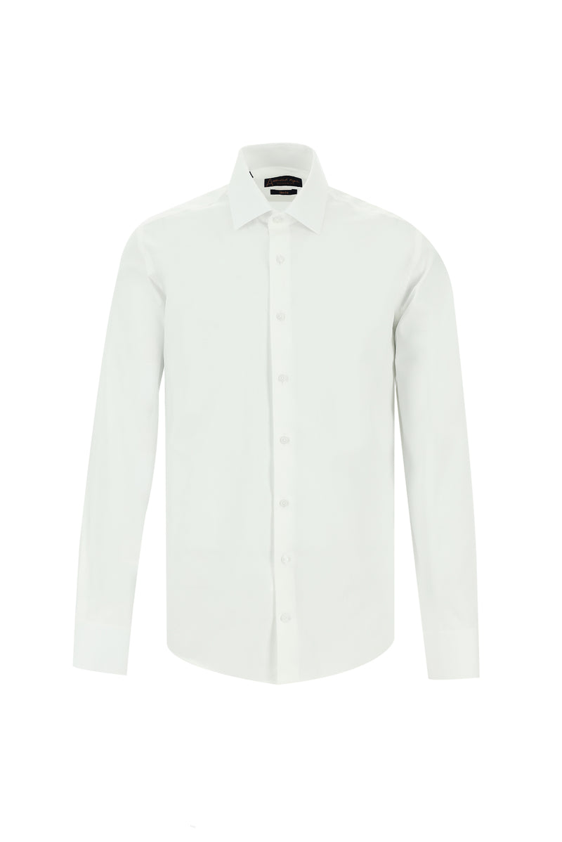 Beyaz Uzun Kol Slim Fit Dar Kesim Klasik Desenli Pamuk Gömlek