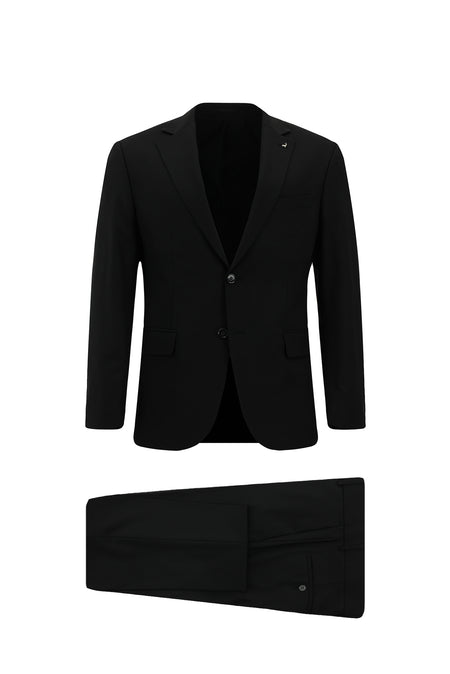 Siyah Regular Fit Çantalı Flex Suit Yünlü Klasik Takım Elbise