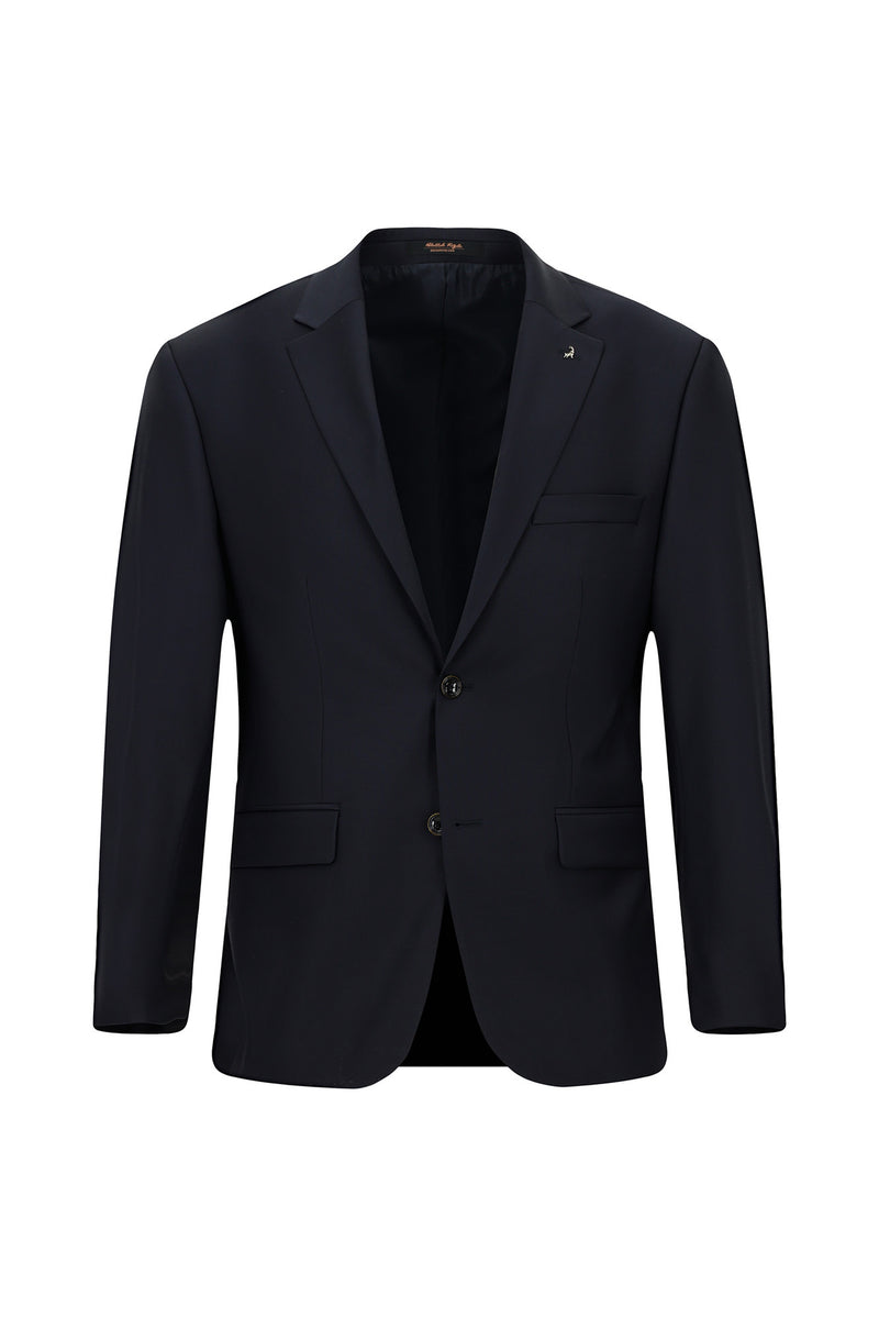 Koyu Lacivert Regular Fit Mono Yaka Kombinli Yünlü Takım Elbise