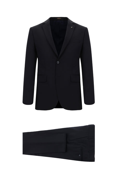Koyu Lacivert Super Slim Fit Ekstra Dar Kesim Klasik Yün Takım Elbise