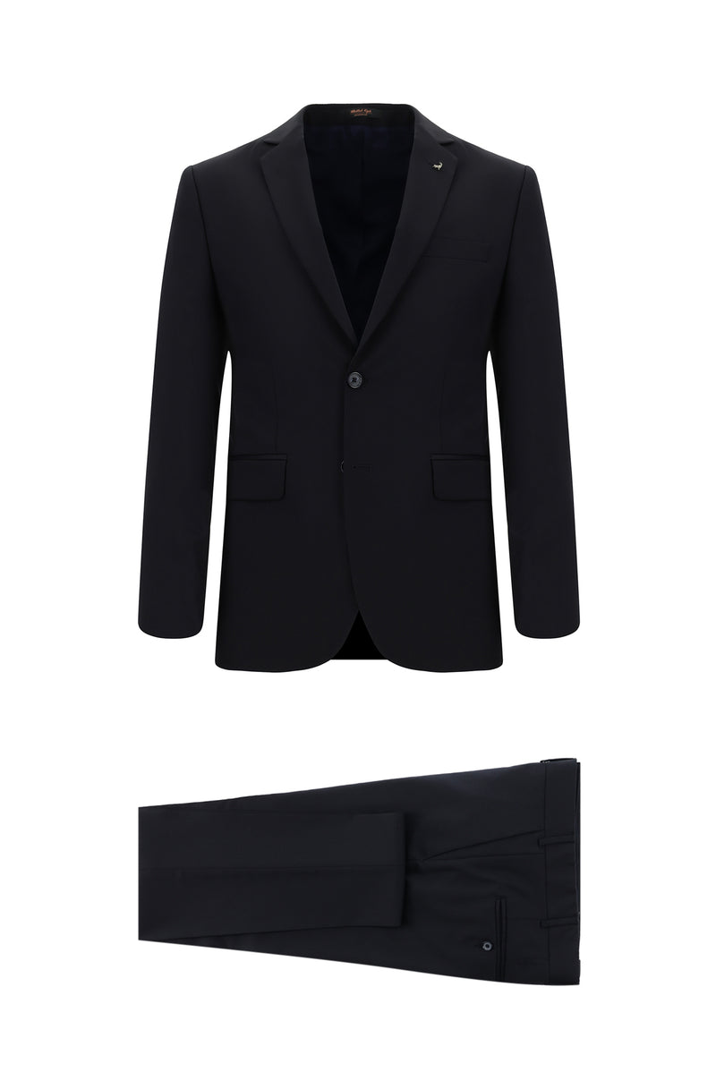 Koyu Lacivert Super Slim Fit Ekstra Dar Kesim Klasik Yün Takım Elbise