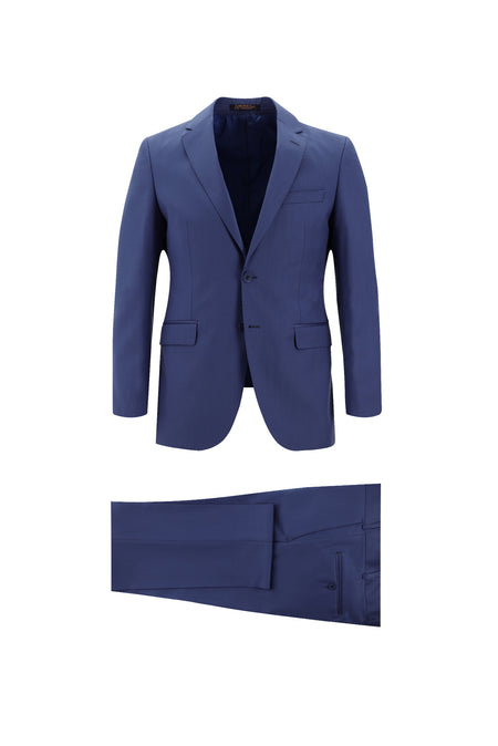 Koyu Mavi Slim Fit Dar Kesim Yünlü Klasik Takım Elbise