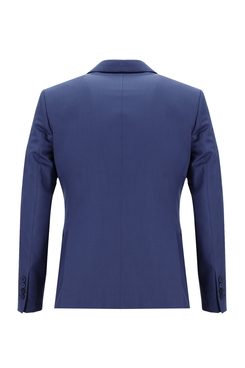 Koyu Mavi  Slim Fit Dar Kesim Yünlü Klasik Takım Elbise