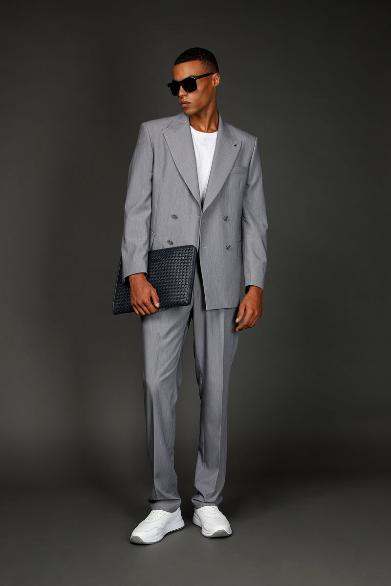 Orta Füme Oversize Ekstra Rahat Kalıp Kruvaze Takım Elbise