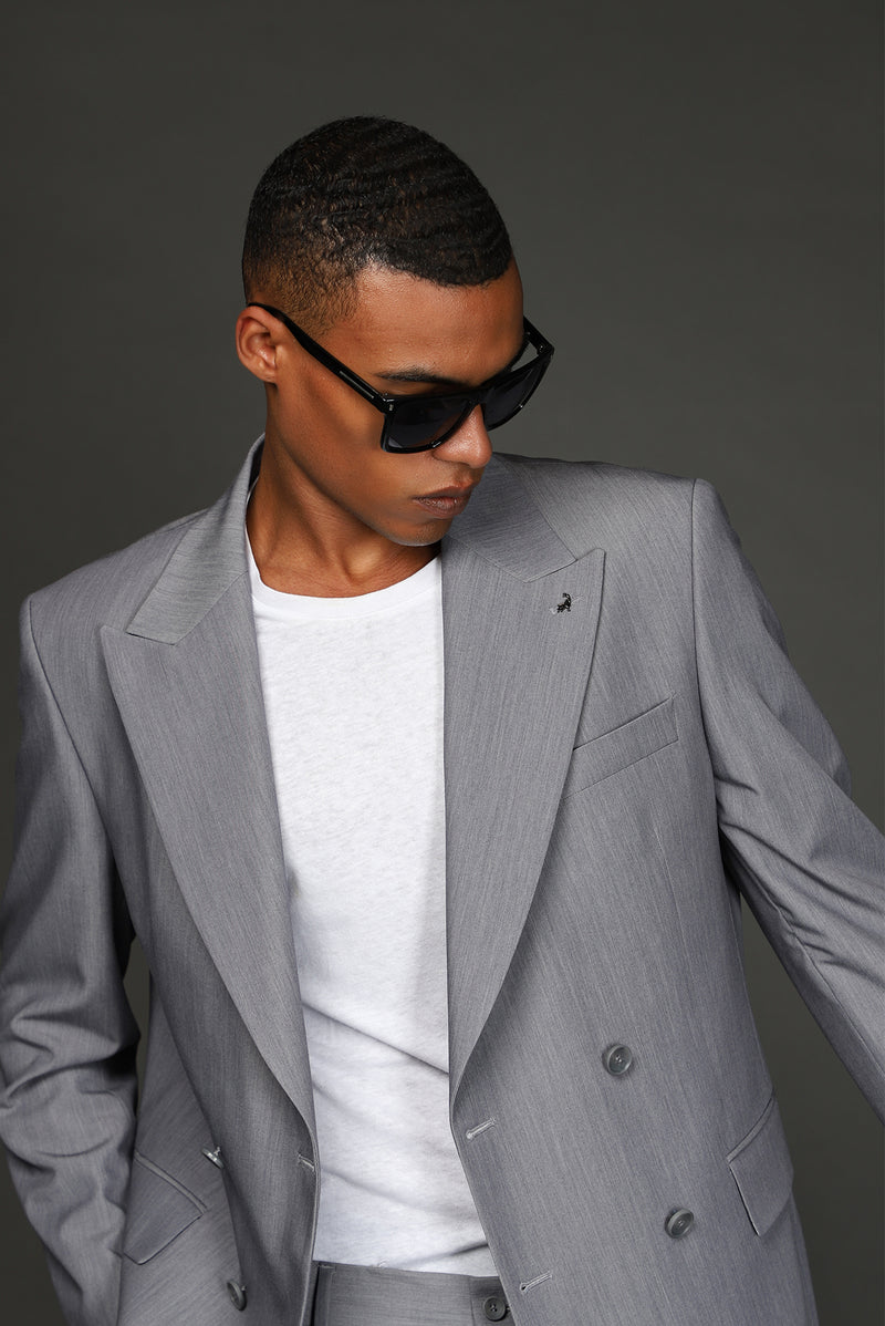 Orta Füme Oversize Ekstra Rahat Kalıp Kruvaze Takım Elbise