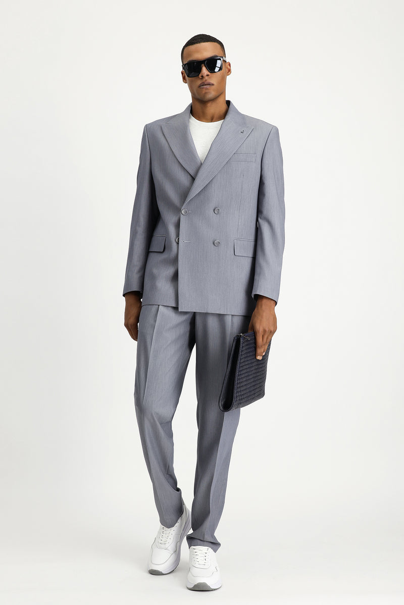 Orta Füme Oversize Ekstra Rahat Kalıp Kruvaze Takım Elbise