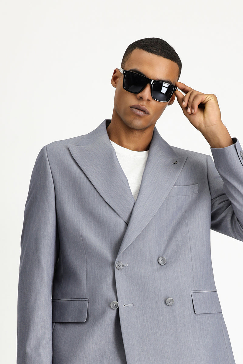 Orta Füme Oversize Ekstra Rahat Kalıp Kruvaze Takım Elbise