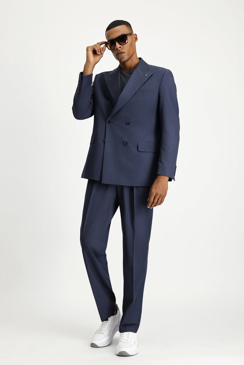 İndigo Oversize Ekstra Rahat Kalıp Kruvaze Takım Elbise