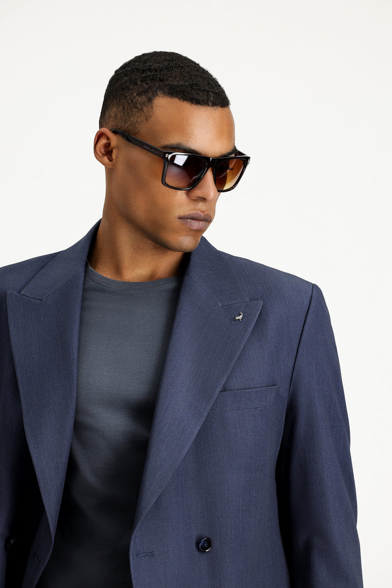 İndigo Oversize Ekstra Rahat Kalıp Kruvaze Takım Elbise