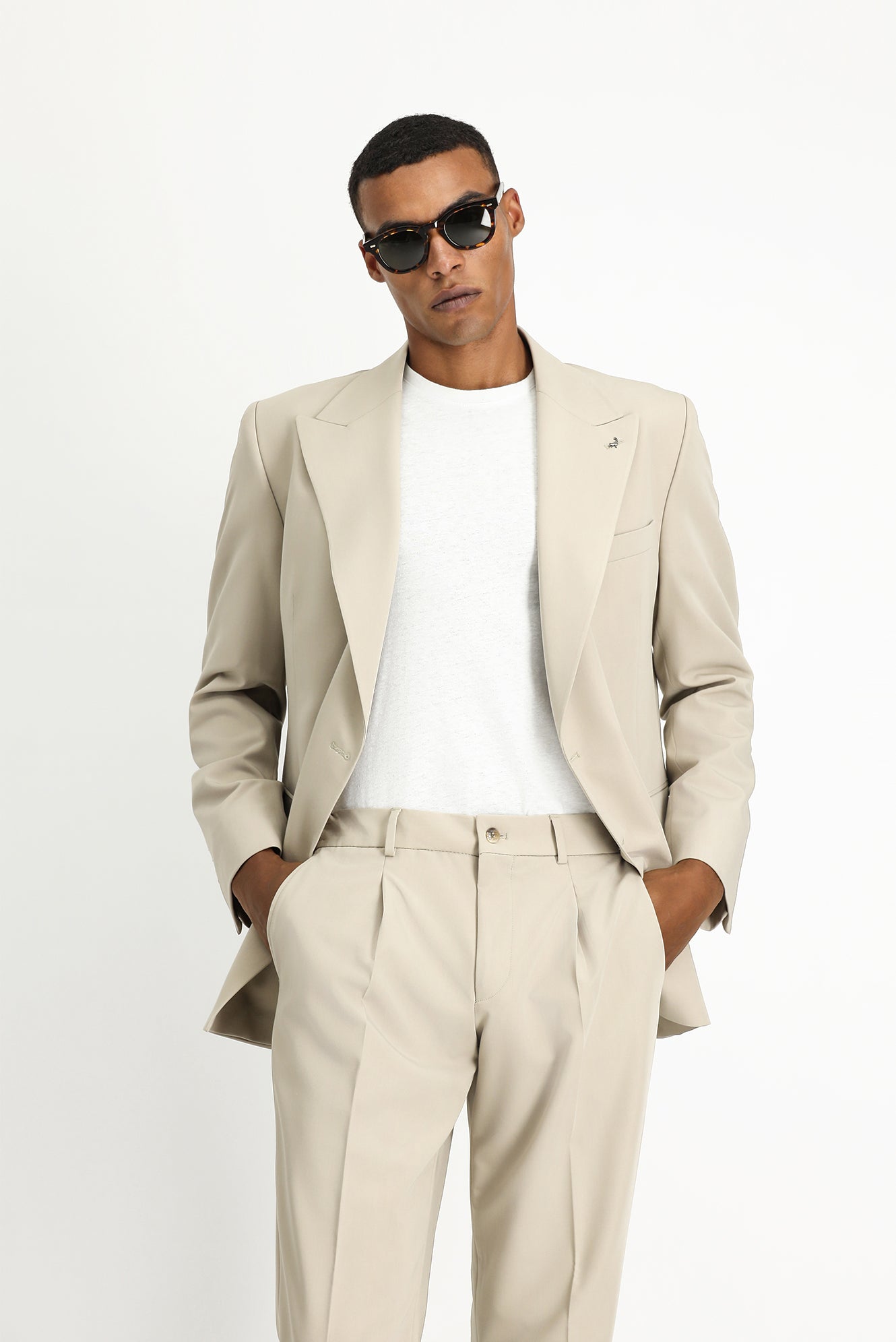 Orta Bej Oversize Ekstra Rahat Kalıp Kruvaze Takım Elbise