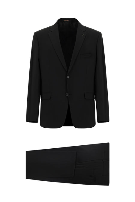 Siyah Relaxed Fit Rahat Kesim Yünlü Klasik Takım Elbise