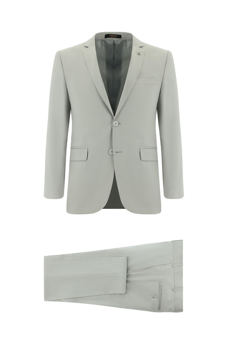 Açık Bej Super Slim Fit Ekstra Dar Kesim Yünlü Klasik Takım Elbise