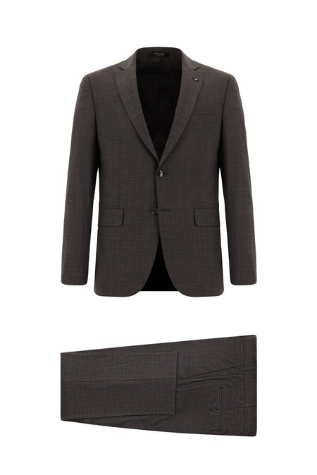 Acı Kahve Slim Fit Dar Kesim Yünlü Klasik Takım Elbise