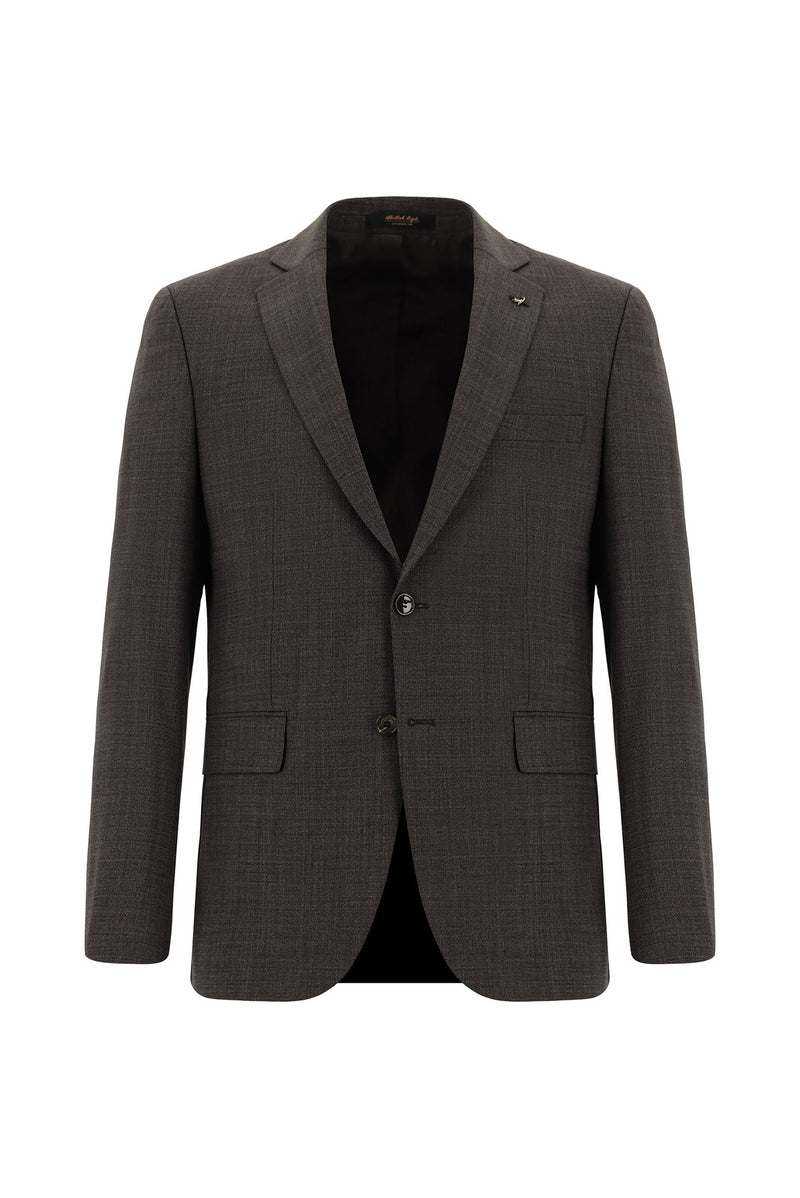 Acı Kahve Slim Fit Dar Kesim Yünlü Klasik Takım Elbise
