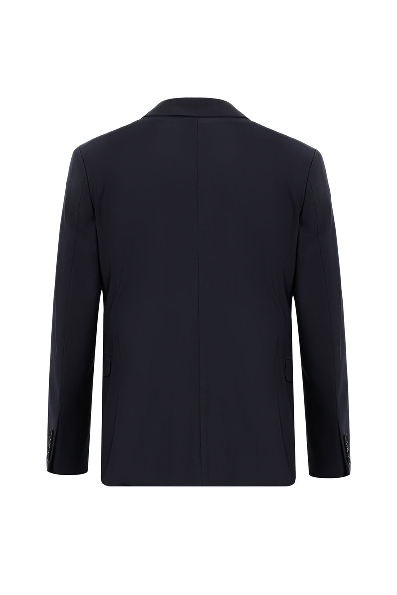 Koyu Lacivert Slim Fit Dar Kesim Yünlü Klasik Takım Elbise