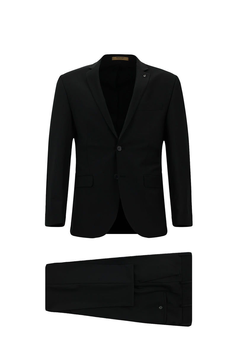Siyah Super Slim Fit Ekstra Dar Kesim Yünlü Klasik Takım Elbise