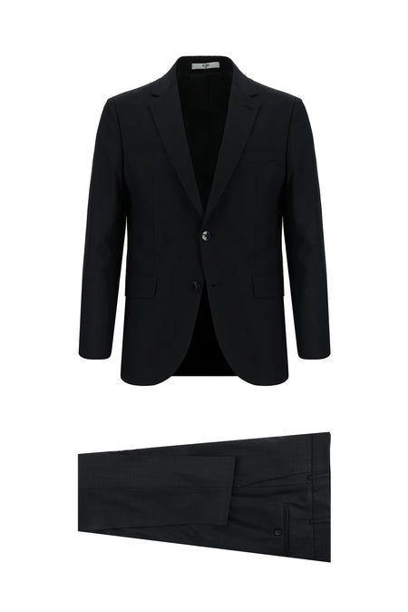 Orta Antrasit Super Slim Fit Ekstra Dar Kesim Yünlü Klasik Takım Elbise