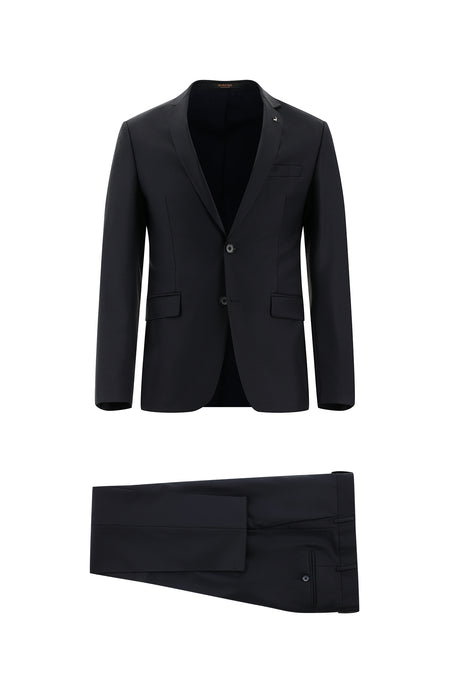 Siyah Lacivert Super Slim Fit Ekstra Dar Kesim Yünlü Klasik Takım Elbise