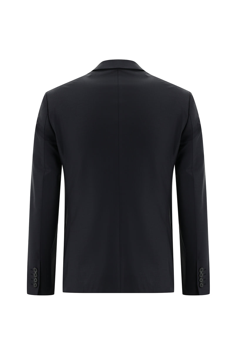 Siyah Lacivert Super Slim Fit Ekstra Dar Kesim Yünlü Klasik Takım Elbise