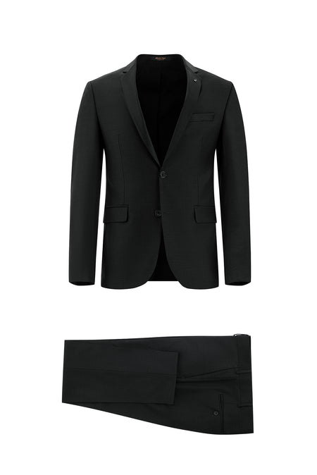 Koyu Antrasit Super Slim Fit Ekstra Dar Kesim Yünlü Klasik Takım Elbise