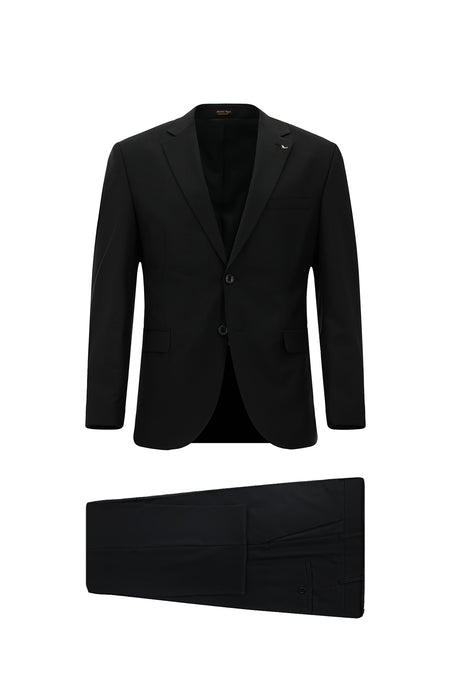 Siyah Super Slim Fit Ekstra Dar Kesim Yünlü Klasik Takım Elbise