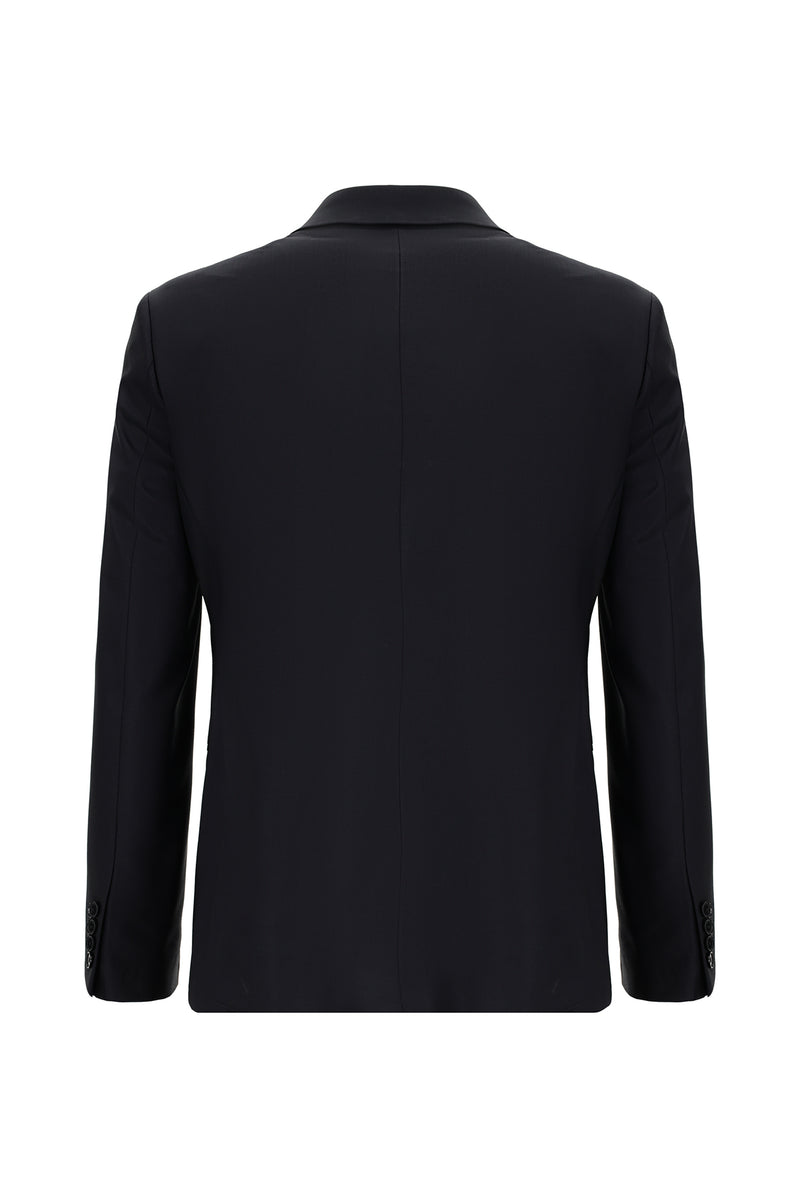 Siyah Lacivert Slim Fit Dar Kesim Yünlü Klasik Takım Elbise