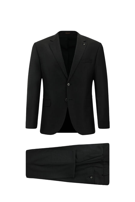 Koyu Antrasit Slim Fit Dar Kesim Yünlü Klasik Takım Elbise