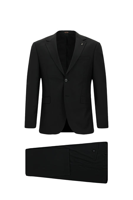 Siyah Slim Fit Dar Kesim Yünlü Klasik Takım Elbise