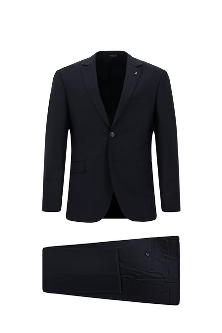 Siyah Lacivert Super Slim Fit Ekstra Dar Kesim Yünlü Klasik Takım Elbise
