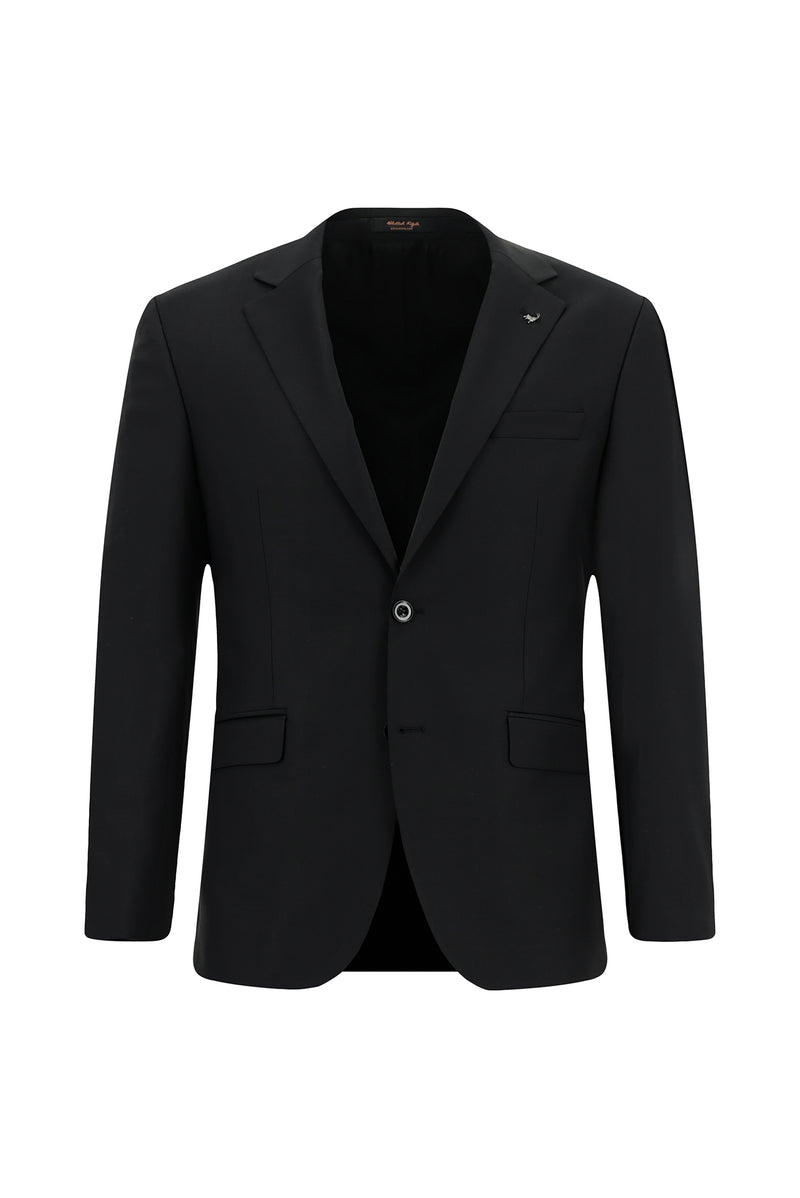 Siyah Relaxed Fit Rahat Kesim Klasik Desenli Yünlü Takım Elbise