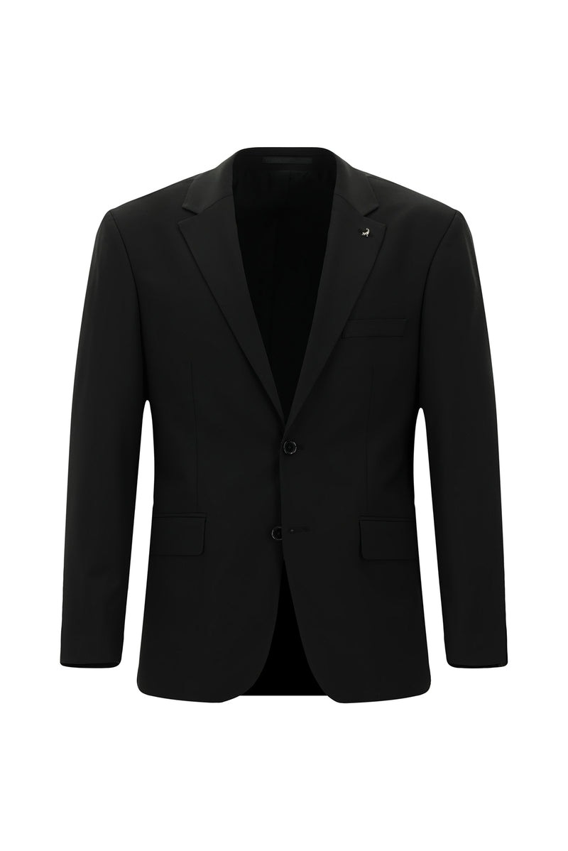 Siyah Çantalı Flex Suit Yünlü Klasik Takım Elbise