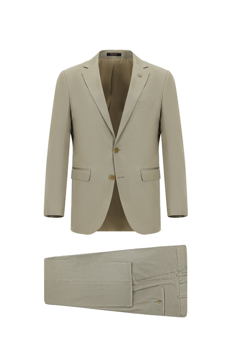 Koyu Bej Super Slim Fit Ekstra Dar Kesim Lyocell Karışımlı Klasik Takım Elbise