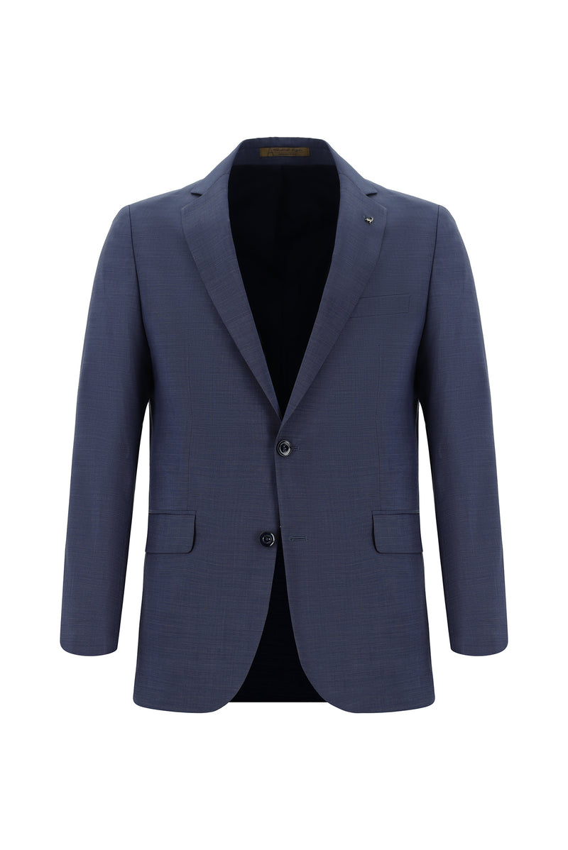 Koyu Lacivert Regular Fit Klasik Desenli İtalyan Yün Takım Elbise