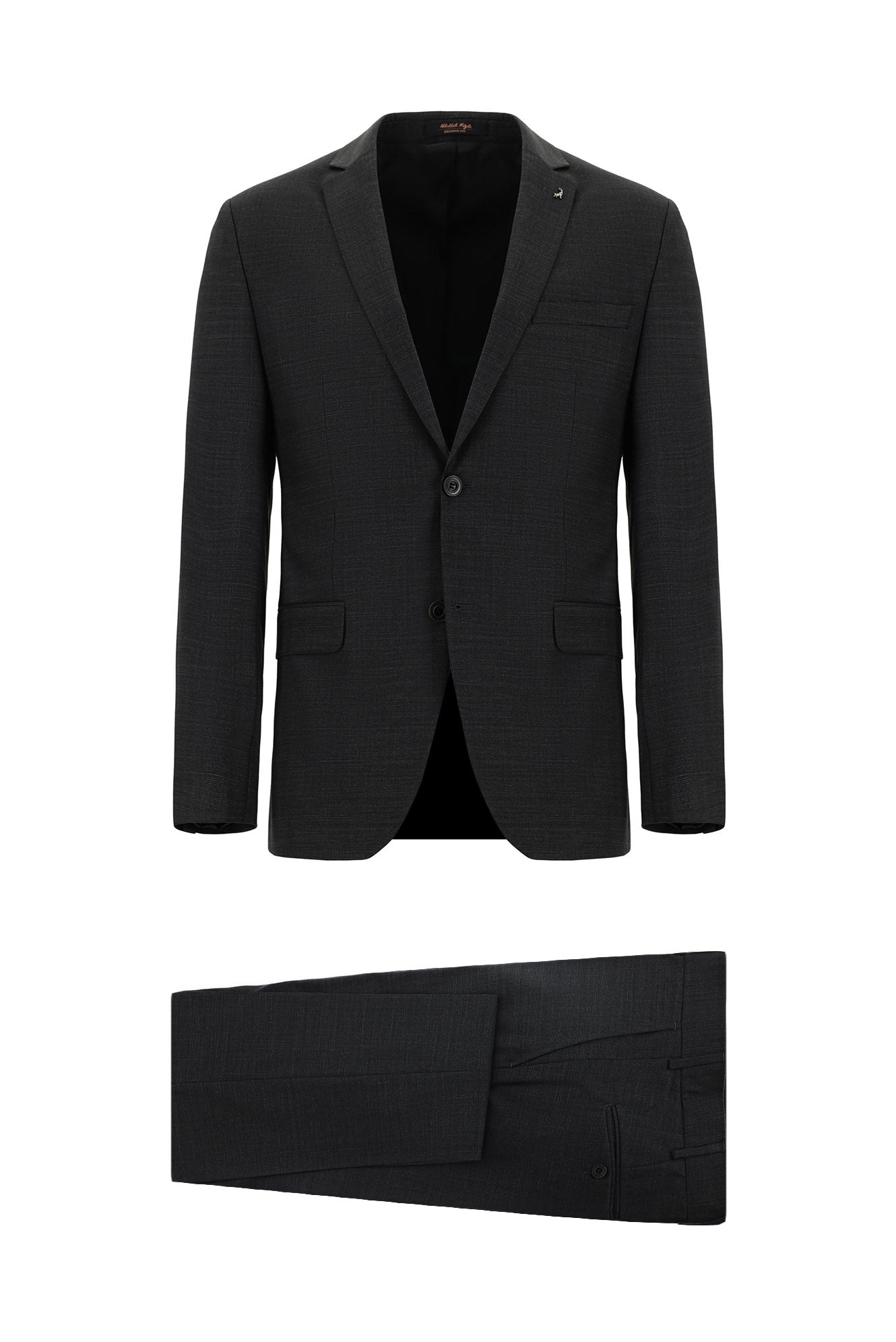 Koyu Antrasit Super Slim Fit Ekstra Dar Kesim Yünlü Desenli Takım Elbise