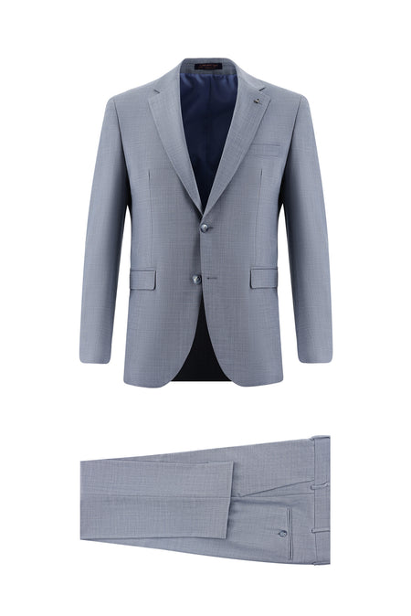 Orta Gri Slim Fit Dar Kesim Yünlü Klasik Takım Elbise