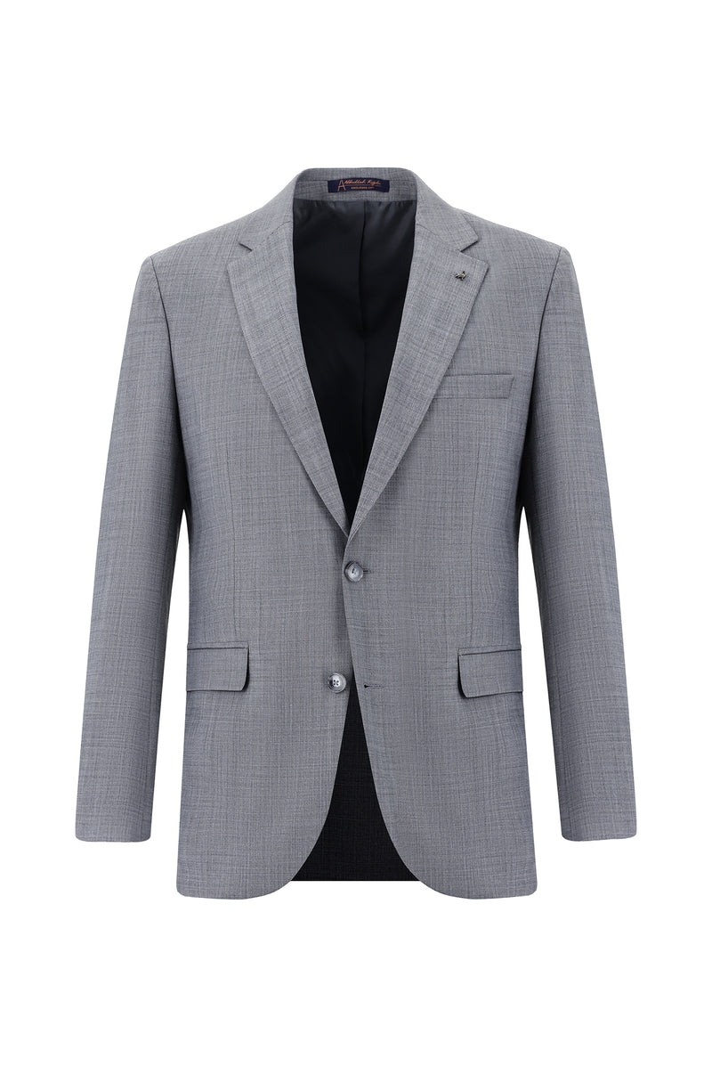 Orta Füme Slim Fit Dar Kesim Yünlü Klasik Takım Elbise