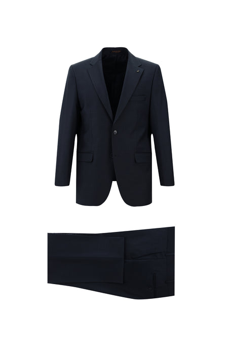 Koyu Lacivert Slim Fit Dar Kesim Yünlü Klasik Takım Elbise