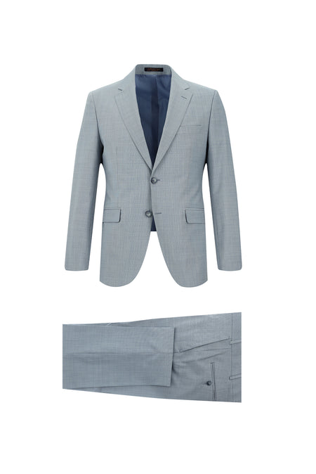Açık Mavi Slim Fit Dar Kesim Yünlü Klasik Takım Elbise