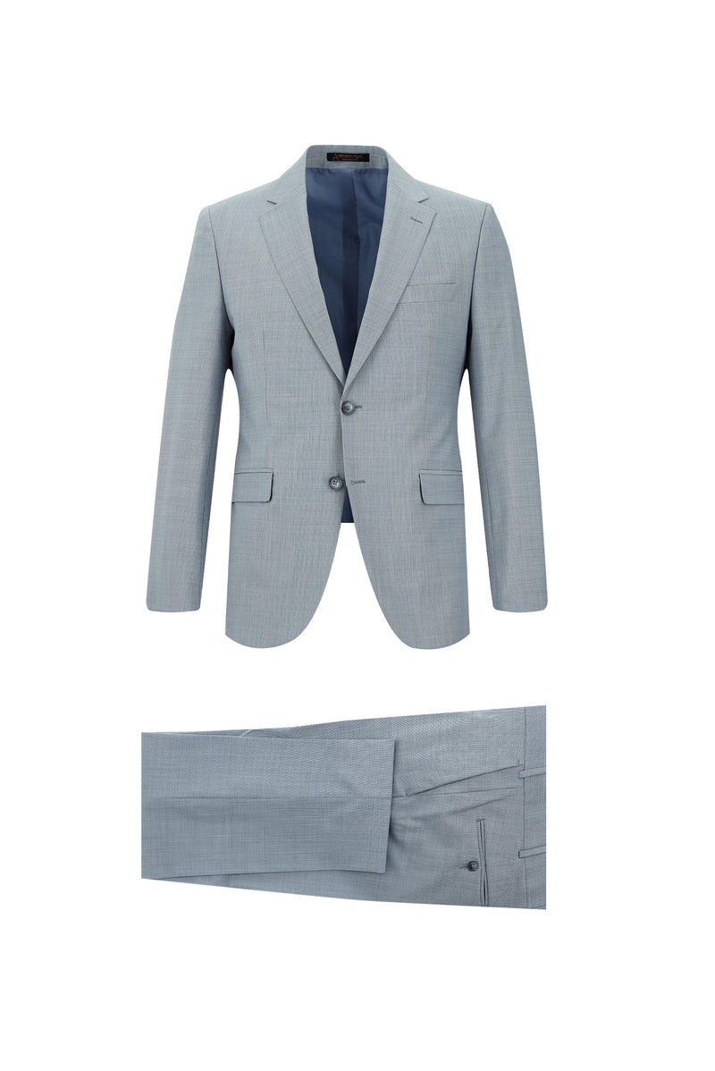 Açık Mavi Slim Fit Dar Kesim Yünlü Klasik Takım Elbise