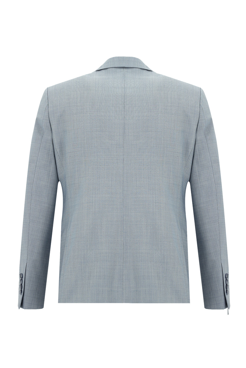 Açık Mavi Slim Fit Dar Kesim Yünlü Klasik Takım Elbise