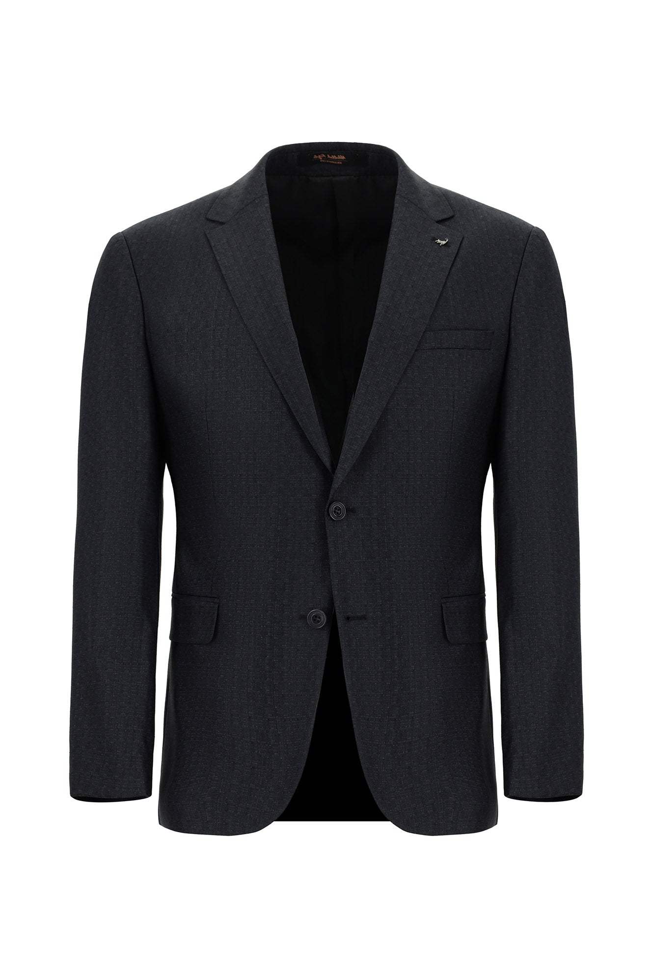 Koyu Antrasit Slim Fit Dar Kesim Yünlü Klasik Desenli Takım Elbise