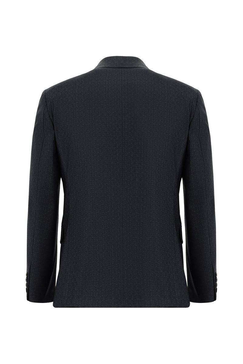 Koyu Antrasit Slim Fit Dar Kesim Yünlü Klasik Desenli Takım Elbise