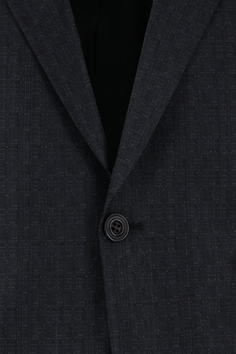 Koyu Antrasit Slim Fit Dar Kesim Yünlü Klasik Desenli Takım Elbise