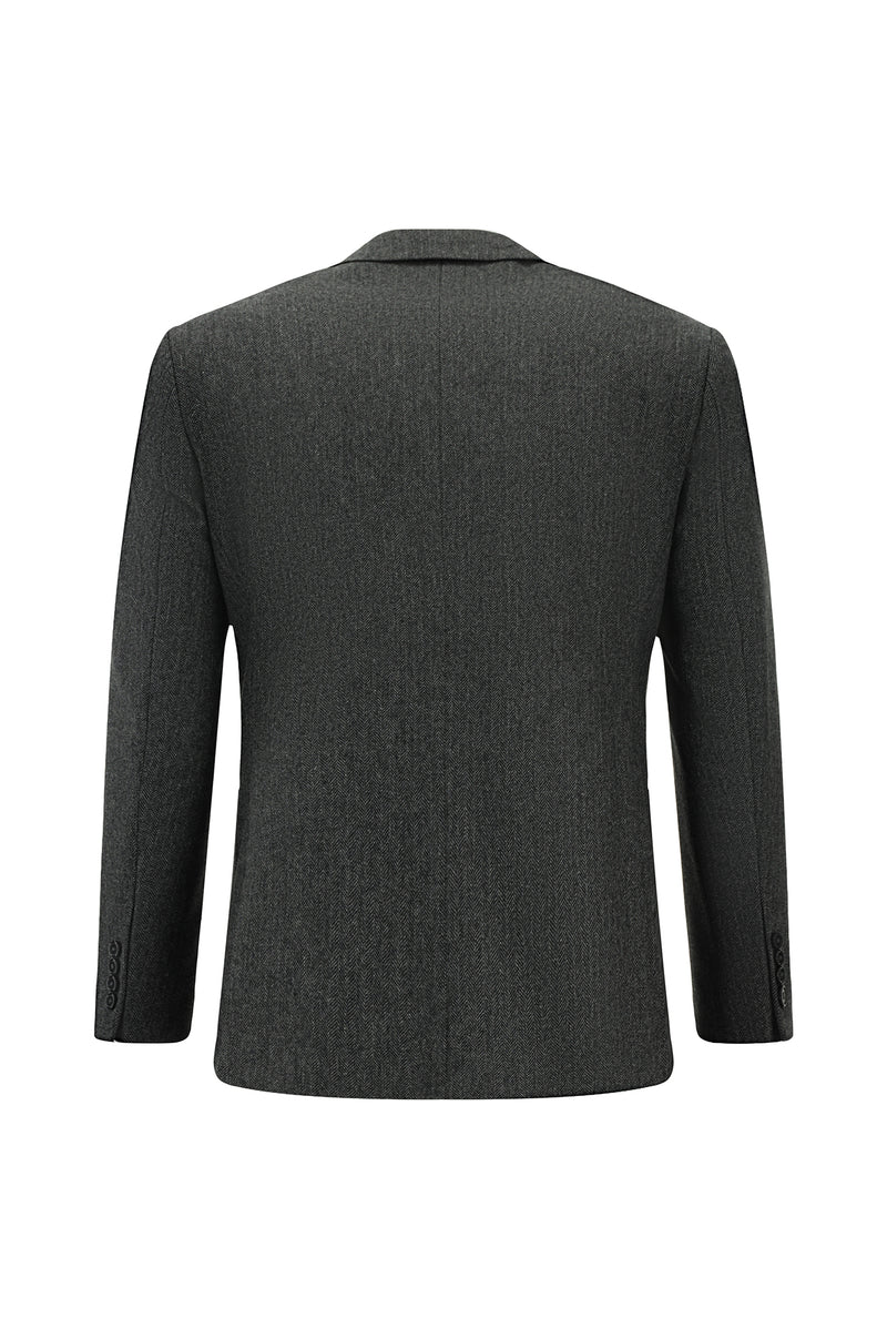 Koyu Füme Slim Fit Dar Kesim Desenli Yünlü Kruvaze Takım Elbise