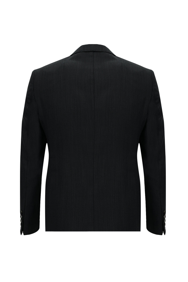 Siyah Slim Fit Dar Kesim Yünlü Klasik Desenli Takım Elbise