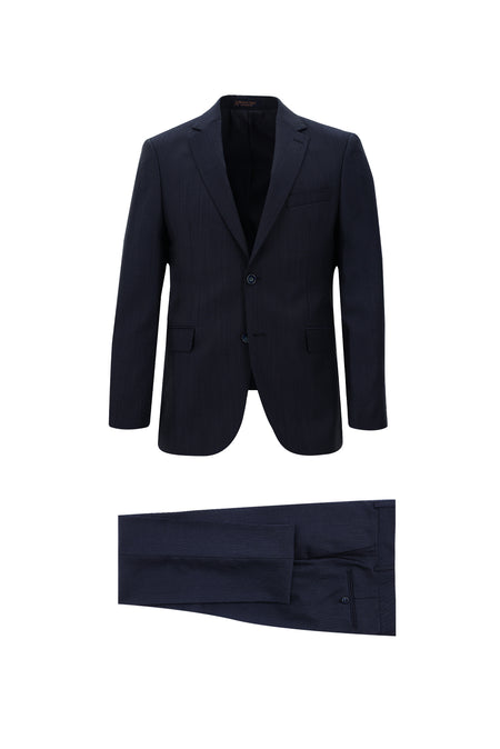 Orta Lacivert Slim Fit Dar Kesim Yünlü Klasik Desenli Takım Elbise