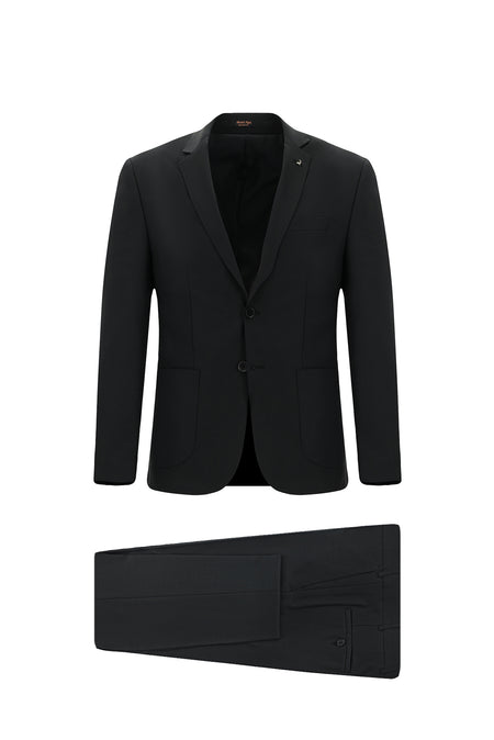 Siyah Super Slim Fit Ekstra Dar Kesim Desenli Spor Yünlü Takım Elbise
