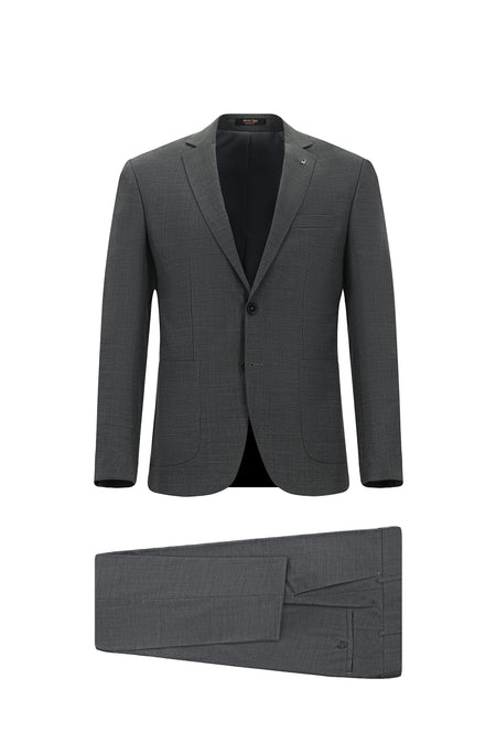 Koyu Füme Super Slim Fit Ekstra Dar Kesim Desenli Spor Yünlü Takım Elbise